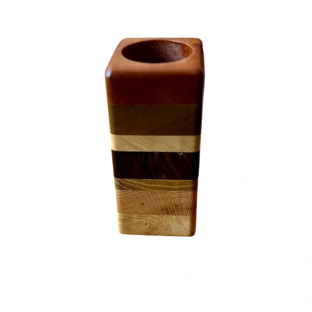 Vintage MCM Stacked Wood Pencil Holder Desk Accessory